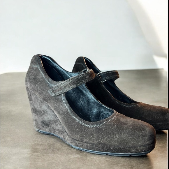 Prada Suede Mary Jane Wedge Heels - Picture 1 of 8